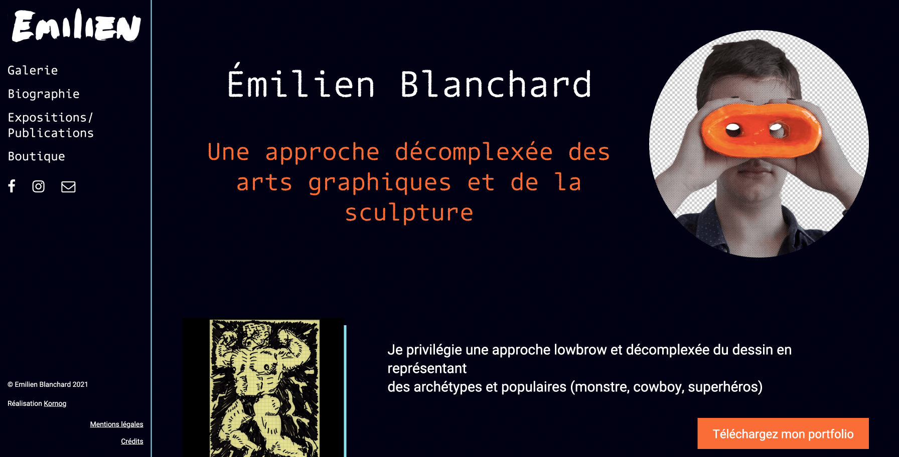 Page d'accueil du site d'Émilien Blanchard, artiste plasticien